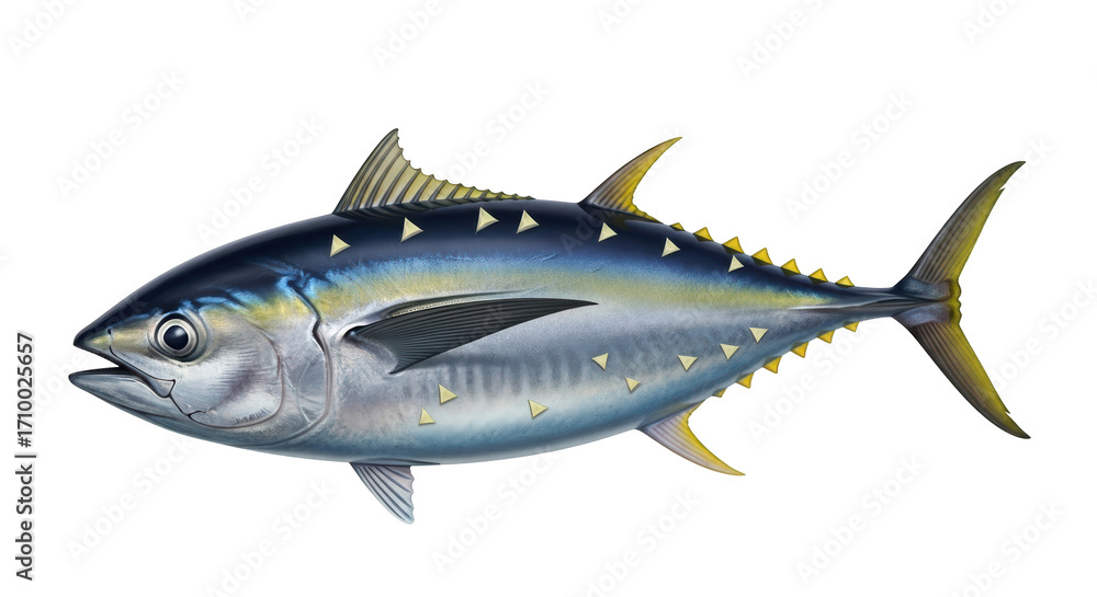 Fototapeta premium Isolated Yellowfin Tuna Fish, a commercially valuable saltwater species often used as food