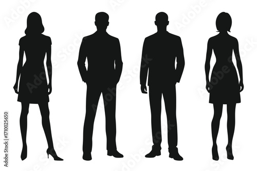 Corporate men and woman silhouette vector set, business people office worker professional illustration.