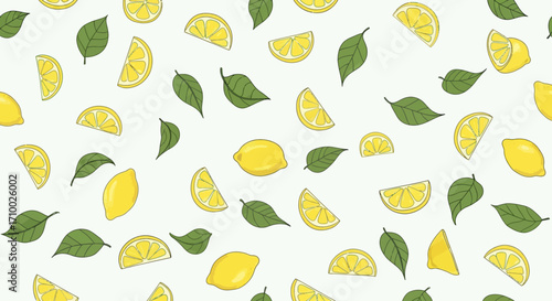 Organic Pattern Vector Featuring Scattered Lemons and Green Leaves Modern Design