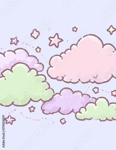 Nuvens Pastel e Estrelas: Ilustração Vetorial Sonhadora