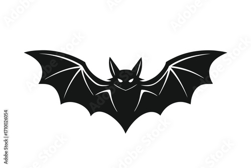 Flying bat silhouette vector, spooky black bat illustration for Halloween decoration design.