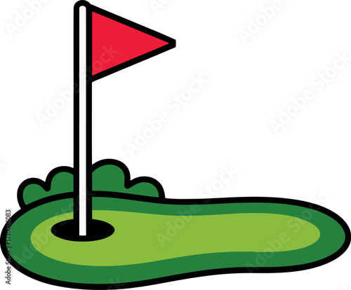 Golf hole red flag green fairway icon sport leisure activity vector