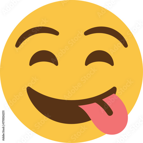Joyful grinning emoji sticking tongue out playful expression vector