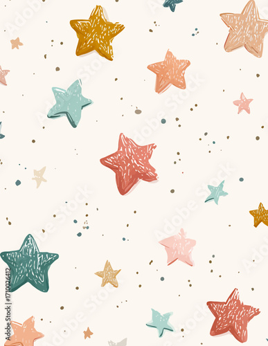 Padrão sem emendas de estrelas vetorizadas em estilo simples e encantador