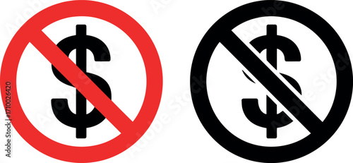 No money symbol prohibition sign red black circle icon vector vector