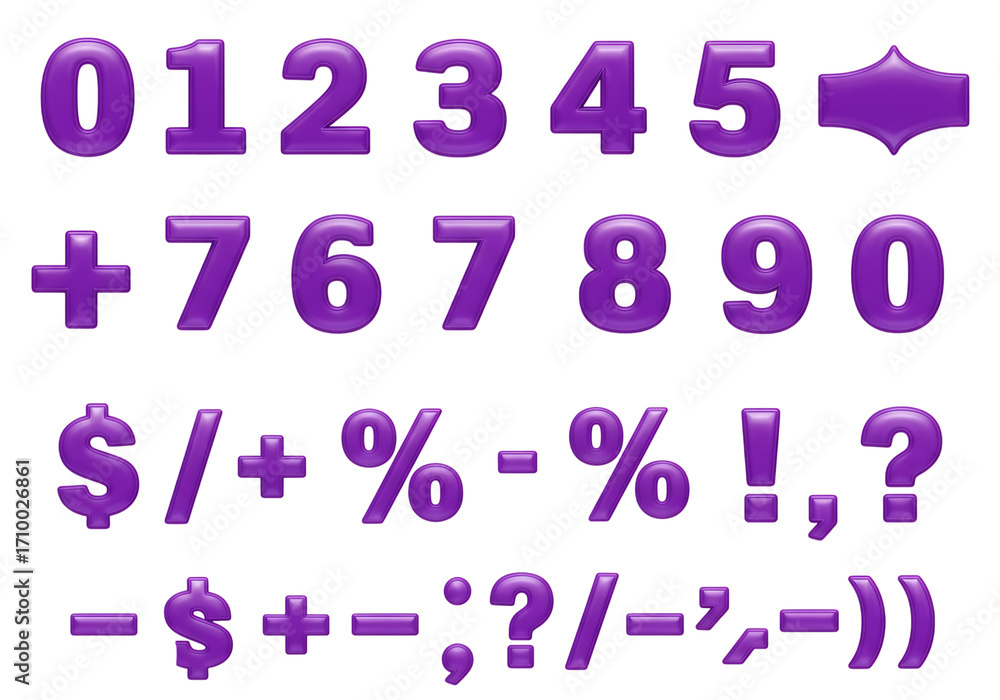Purple numbers and symbols isolated on transparent background for web design Purple numbers and symbols isolated on transparent background for web design