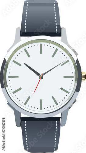 A sleek, modern wristwatch with a black leather band, ideal for fashion, time, technology, and accessory-related designs. Generative AI