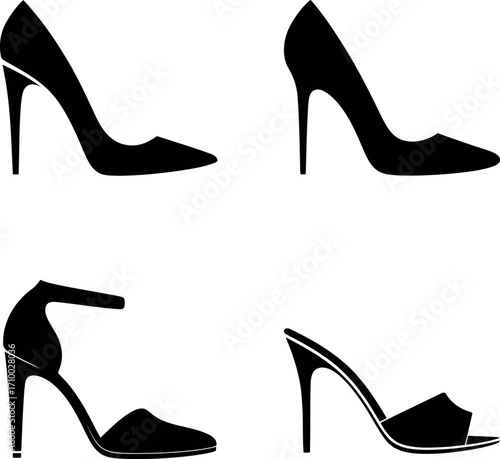 Elegant silhouette high heels fashion collection footwear variety vector
