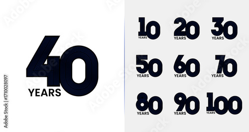 Set of black anniversary logo design. Birthday symbol with black color and blue line concept for modern celebration