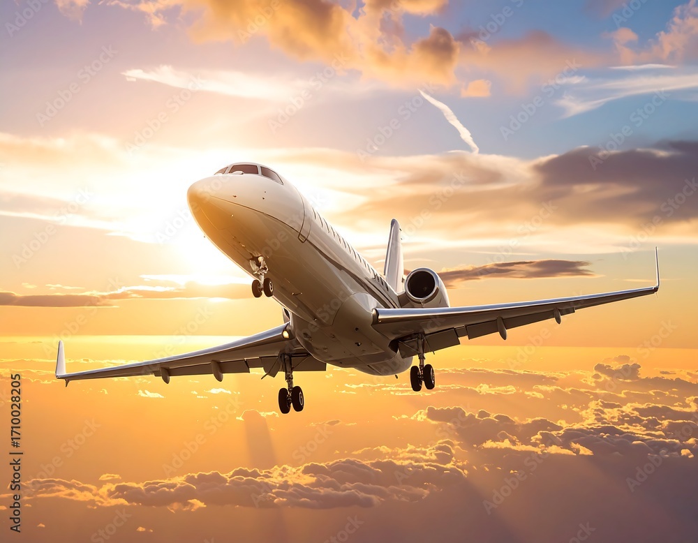 Obraz premium Private Jet Landing at Sunset