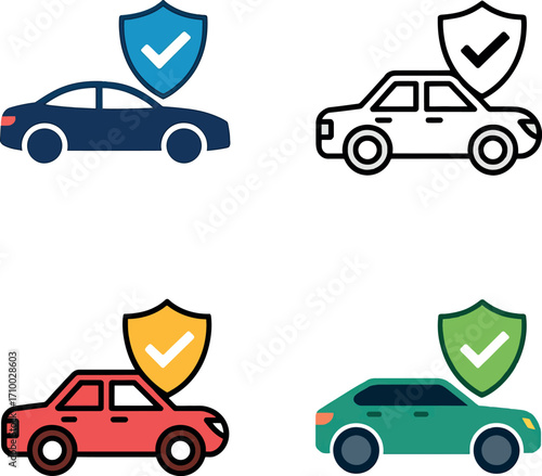Car insurance protection shield icons vector set vector