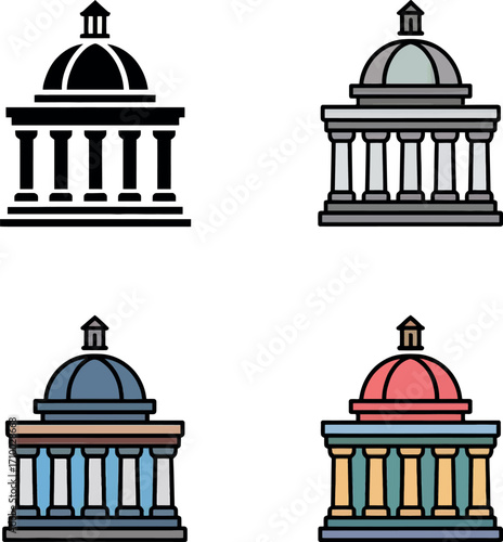 Government building icons set classic architecture symbols vector