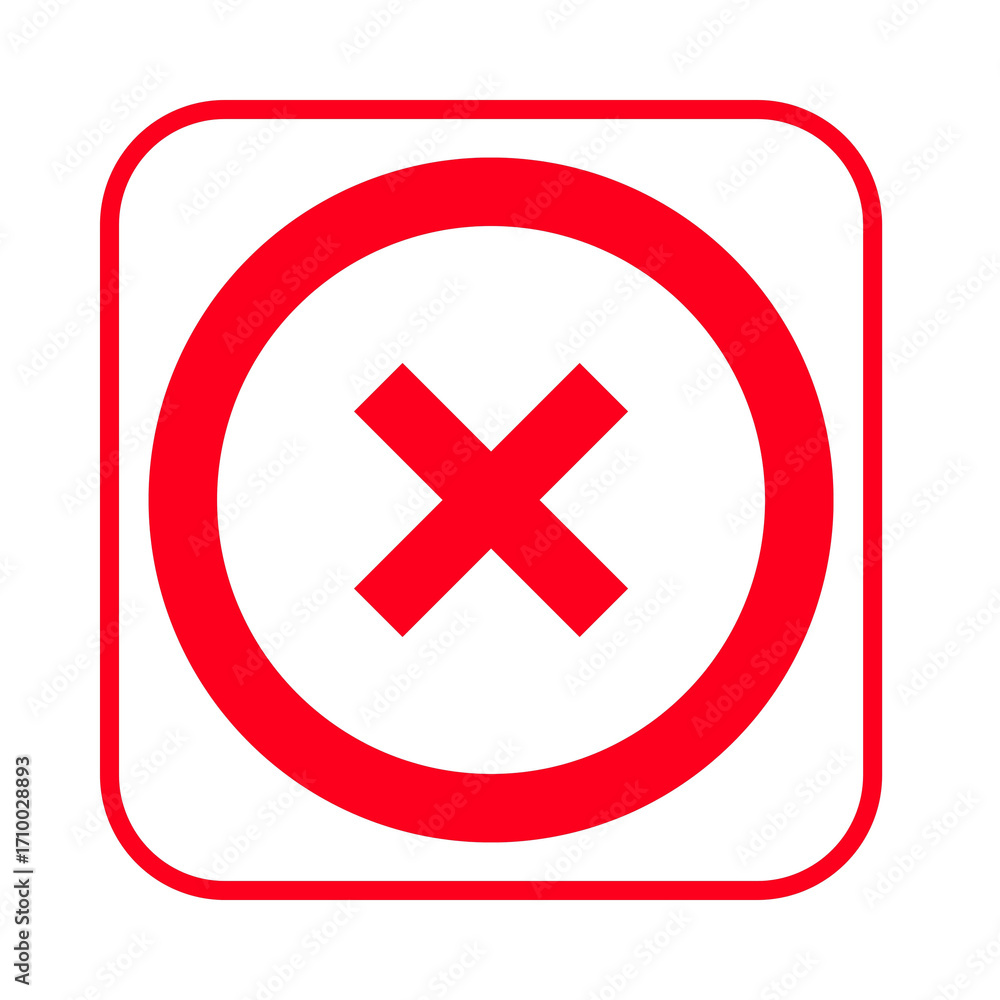 Fototapeta premium Red x mark inside a red circle on white background