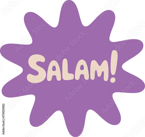 Vibrant purple splash "salam" arabic greeting expression vector