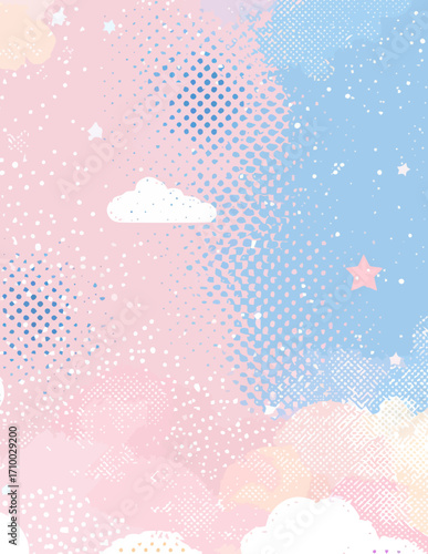 Fundo abstrato em tons pastel com nuvens e estrelas