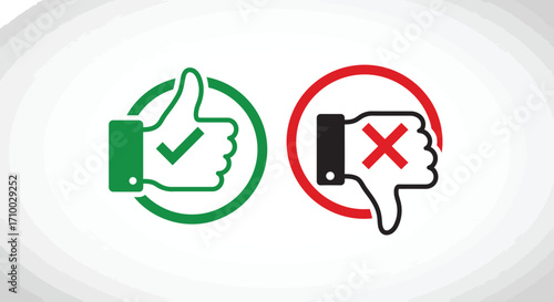 Green thumbs up and red thumbs down icons within circular frames