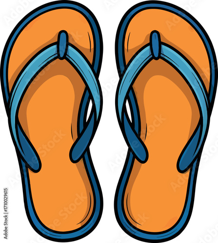 Vibrant orange blue flip flops summer beach footwear style vector