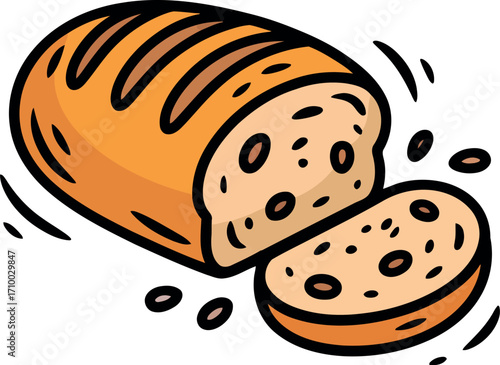 Artisan sourdough bread loaf sliced fresh baked whole grain healthy food illustration vector