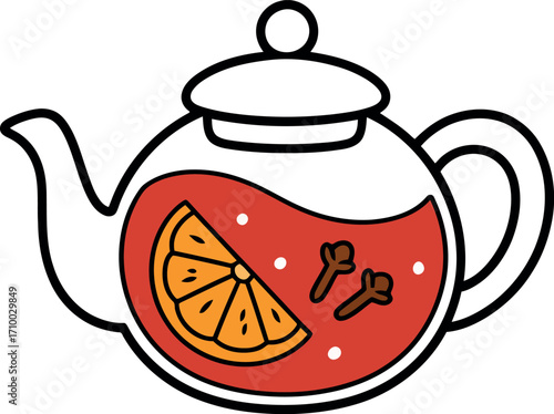 Cozy mulled wine teapot with orange and cloves festive drink illustration vector