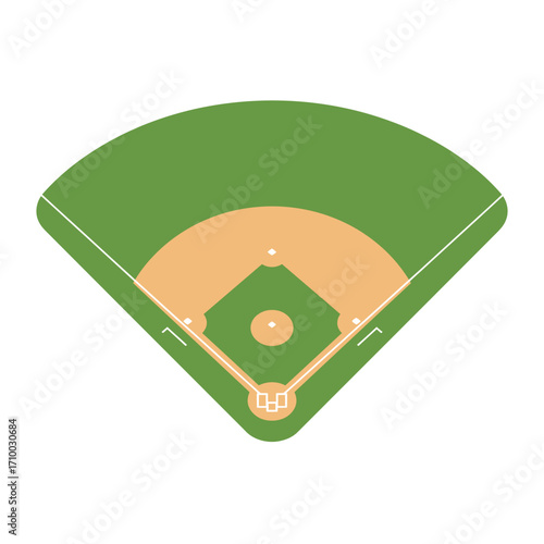 Aerial view of a clean green baseball field with dirt base paths and home plate