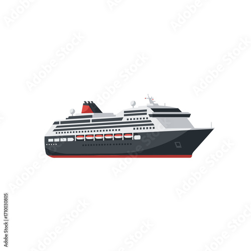 Modern luxury cruise ship sailing on the ocean with a white background for easy compositing