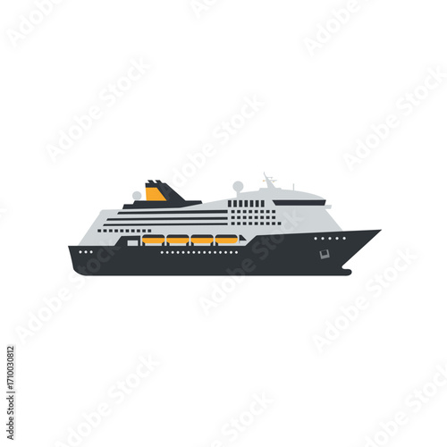 Modern passenger cruise ship sailing on the ocean with white background illustration
