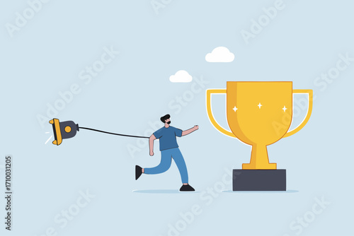 Try too hard, businessman who tries too hard to reach an achievement but fails with limits.