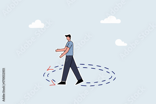 Career path dead end, disillusioned businessman walking around with no way out