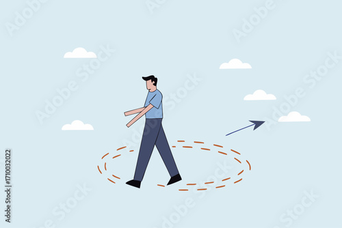 Career path dead end, disillusioned businessman walking around with no way out
