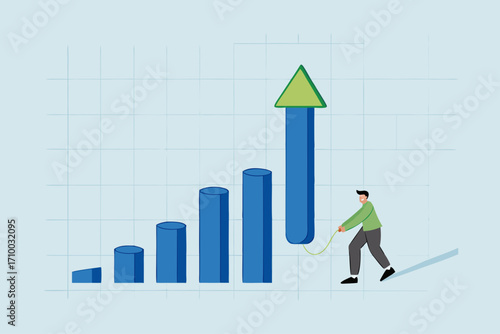 Grow your business, businessman lights fireworks from rocket dash to increase business growth.