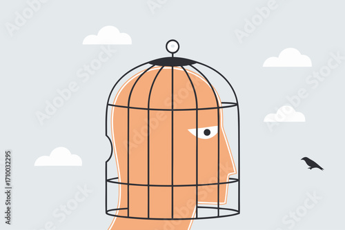 Fixed mindset, the birdcage lock of depressed scary human brain