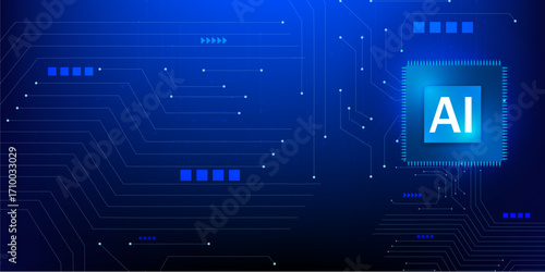 Futuristic AI Chipset and Semiconductor with Glowing Blue Tech Background