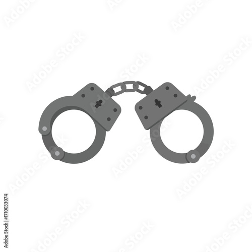 A pair of metal handcuffs with a connecting chain displayed against a white background