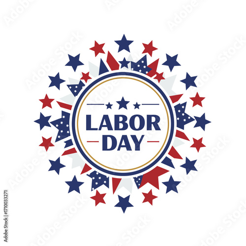 Festive american labor day circular emblem with stars and stripes celebrating the holiday