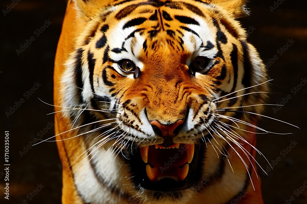 Obraz premium Close up of a fierce roaring Bengal tiger