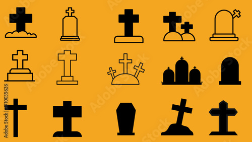 set of vector grave  crosses