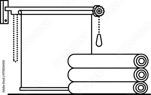 Roller blind mechanism with stacked fabric rolls for home decor.