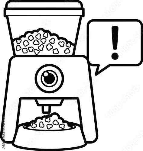 Automatic pet feeder showing an alert for low food supply