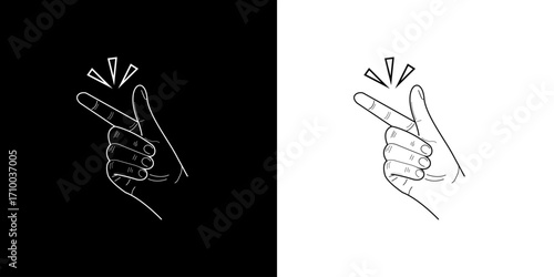 Illustration of a hand snapping fingers on black and white backgrounds.