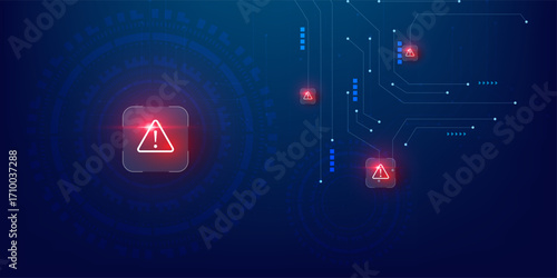 Danger Alert with Red Security Icon on Blue Technology Background