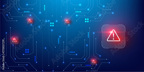 Danger Alert with Red Security Icon on Blue Technology Background