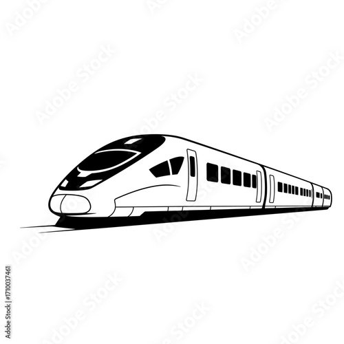 Sleek modern high speed passenger train illustration in a minimalist black and white style