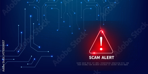 scam alert denger blue circuit background