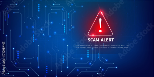 Abstract Technology Background with Red Cyber Alert and Scam