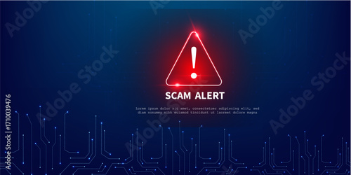 Abstract Technology Background with Red Cyber Alert and Scam