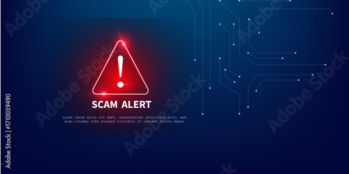 Abstract Technology Background with Red Cyber Alert and Scam