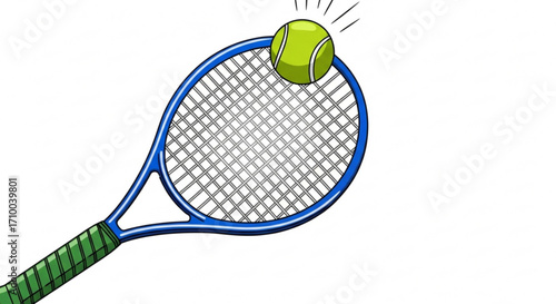 Illustration of a tennis racket hitting a tennis ball, , perfect for sportsthemed designs and recreational activities