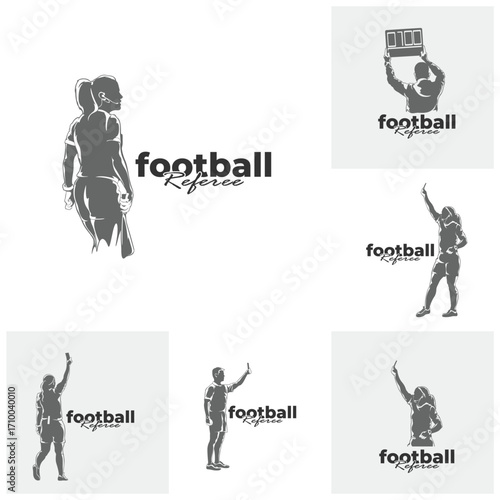 Set of Football referee design vector illustration. Soccer referee silhouette
