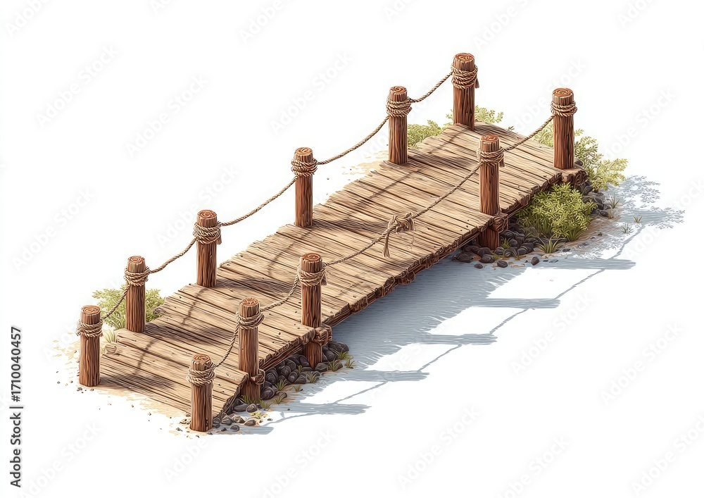 Fototapeta premium Wooden bridge, isometric view