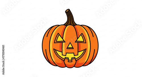 A cartoon illustration of a grinning jackolantern with a glowing face, , perfect for halloween decorations